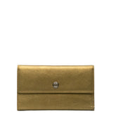 シャネル ココマーク 三つ折り財布 長財布 メタリック カーキ レザー レディース CHANEL 【中古】